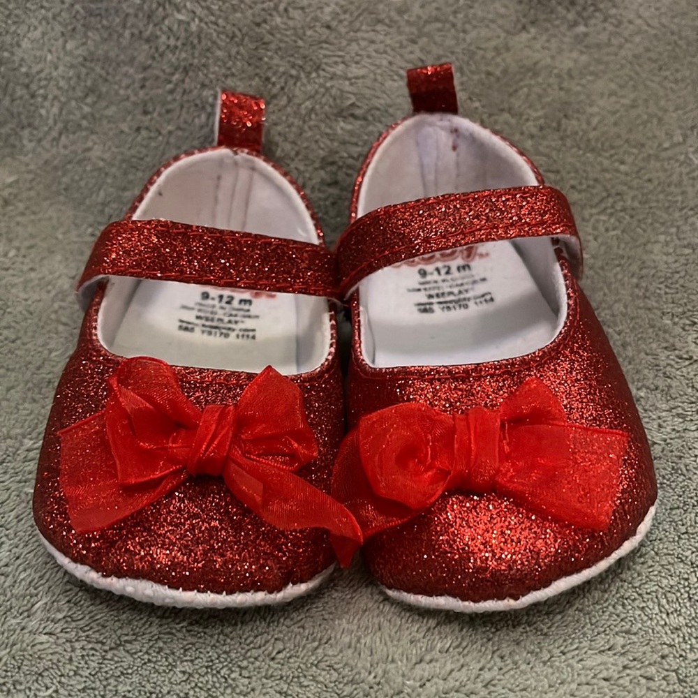 Red sparkly soft shoes size 9-12 months